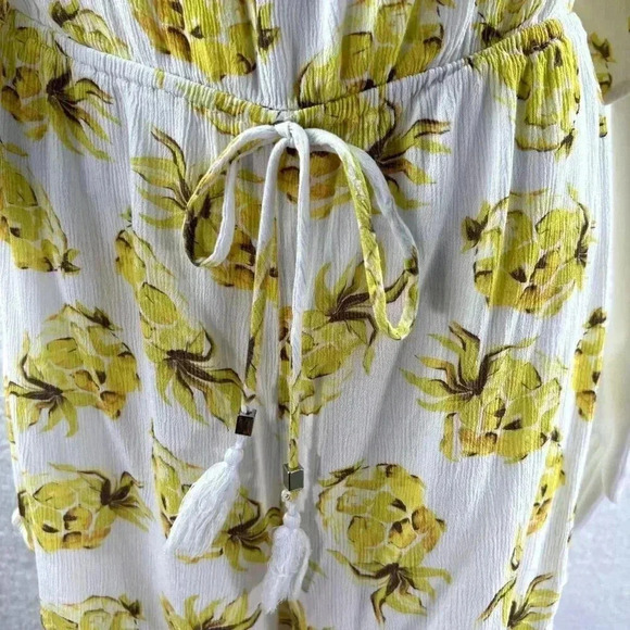 White House Black Market Pineapple print romper L Off Shoulder tie belt tassels - Picture 10 of 15